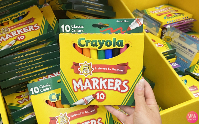 A Person Holding a Box of Crayola Broad Line Markers