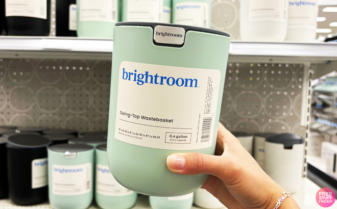 A Person Holding a Brightroom Small Desktop Wastebasket in Day Dream Green Color