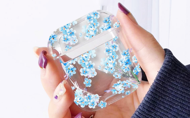 A Person Holding a Clear Flower AirPods Case