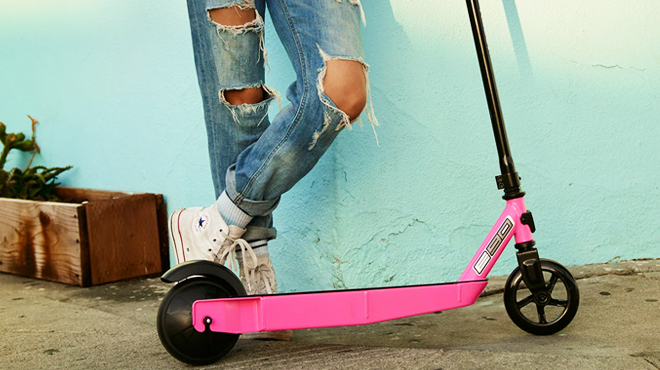 A Person Holding a Razor Black Label Electric Scooter