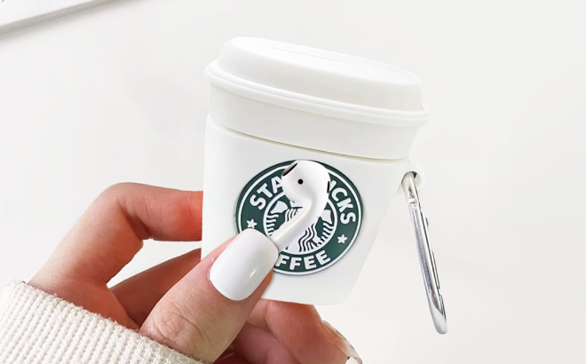 A Person Holding a White Coffee 3D Silicone Airpods Case