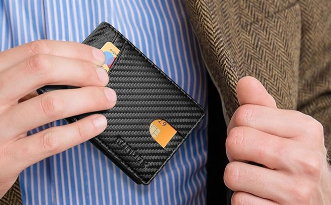 A Person Holding the Slim Rfid Leather Wallet