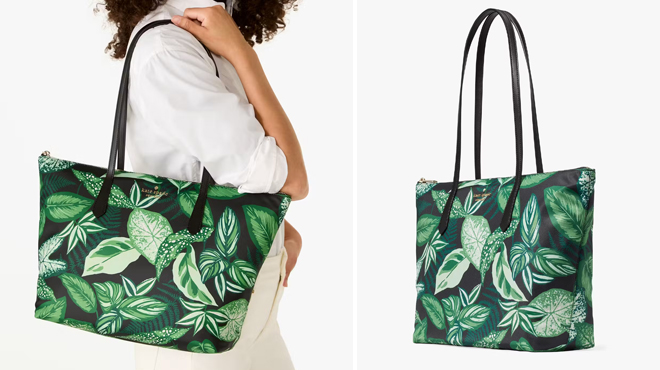 A Person Using Kate Spade Kitt Fern Foliage Large Tote