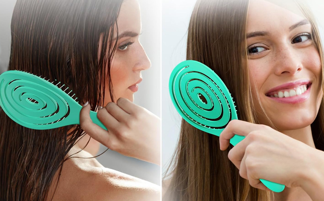 A Person Using the Shinlea Detangling Wet Dry Spiral Hair Brush