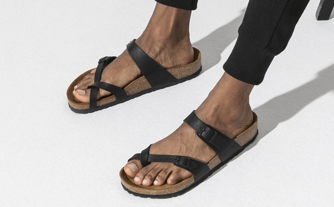 A Person Wearing Birkenstock Womens Mayari Birko Flor Sandals