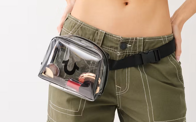 A Person Wearing True Religion Clear Horseshoe Fanny Pack