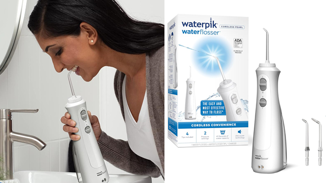 A Person using a Waterpik Water Flosser 