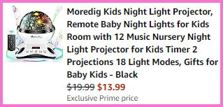 A Screen Shot of the Checkout Page for Moredig Kids Night Light Projector