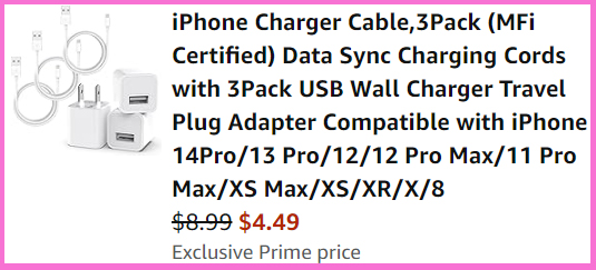 A Screen Shot on Tnadaji iPhone Charger 3 pk at Checkout