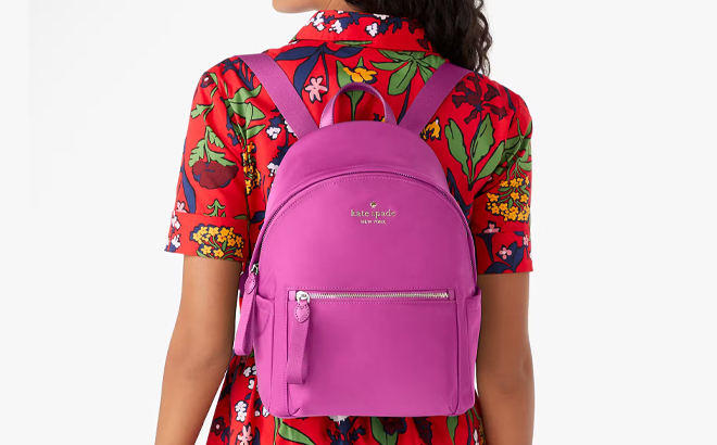 A Woman Wearing Kate Spade Chelsea Medium Backpack