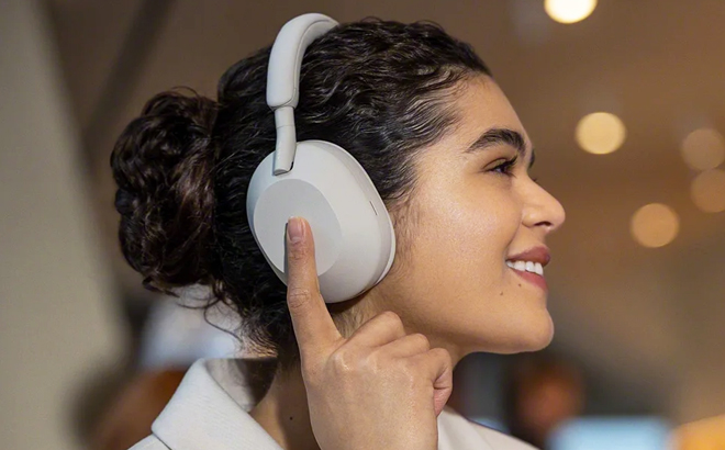 A Woman Wearing Sony The Best Wireless Noise Canceling Headphones