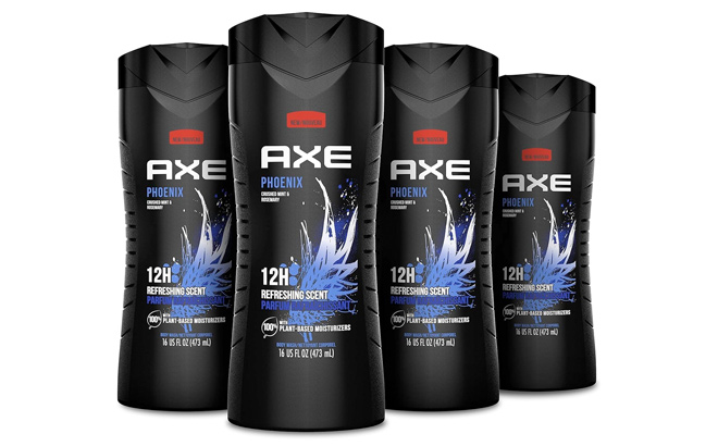 AXE Body Wash Phoenix 4 Count 12h Refreshing Scent Crushed Mint Rosemary Mens Body Wash