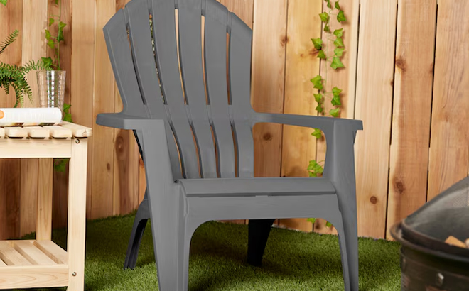 Adams PATIO Stackable Charcoal Plastic Frame Stationary Adirondack Chair with Slat Seat