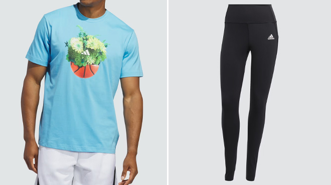 Adidas Mens Graphic Tee and Womens Tights