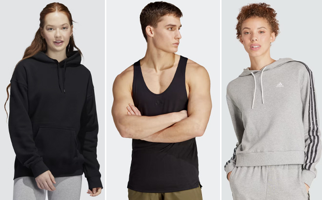 Adidas Mens Workout Top and Womens Hoodies