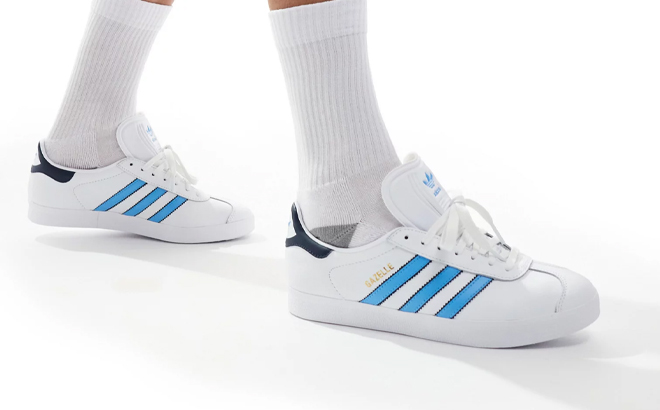 Adidas Originals Gazelle Sneakers in White and Blue