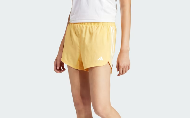 Adidas Womens Pacer Training 3 Stripes Woven High Rise Shorts