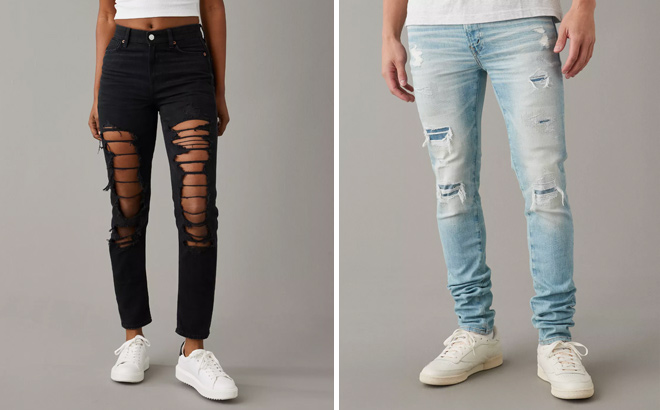 American Eagle AE AirFlex Temp Tech Patched Stacked Jean