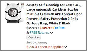 Amztoy Self Cleaning Cat Litter Box with Price with Promo Code at Amazon