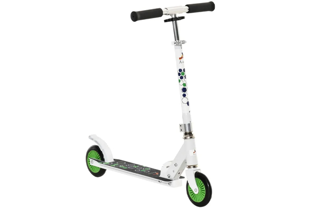 Aosom One click Folding Kids Kick Scooter with Adjustable Handlebars in White