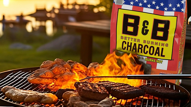 BB Competition Oak Charcoal Briquets and a Grill