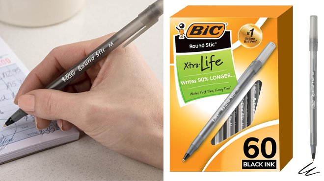 BIC Round Stic Xtra Life 60 Count Ballpoint Pens