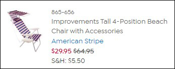 Beach Chair Final Price at Checkout