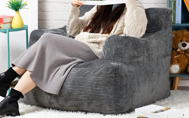 Bean Bag Chair with Filler for Adults in Grey Color