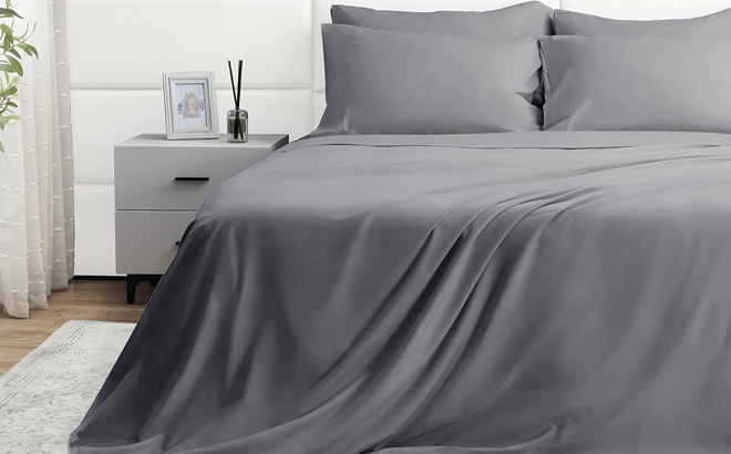 Belador 6 Piece Silky Soft Queen Sheet Set in Gray