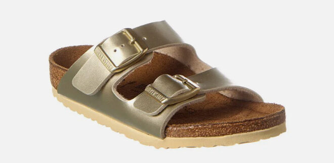 Birkenstock Arizona Narrow Birko Flor Sandal in Gold Color