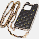 Black Cat Quilted with Lanyard iPhone 13 Pro Phone Case