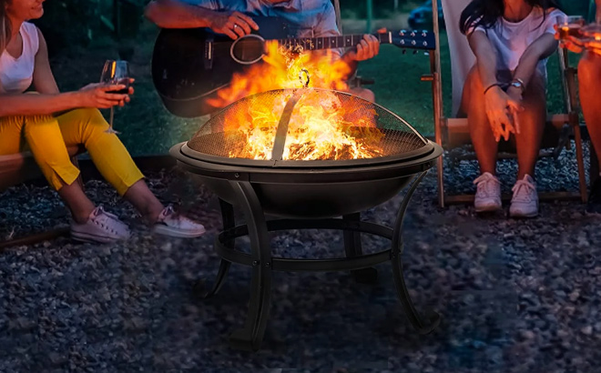 Camping Picnic Bonfire Patio Outside Backyard Garden Small Bonfire Pit Steel Firepit Bowl with Spark Screen