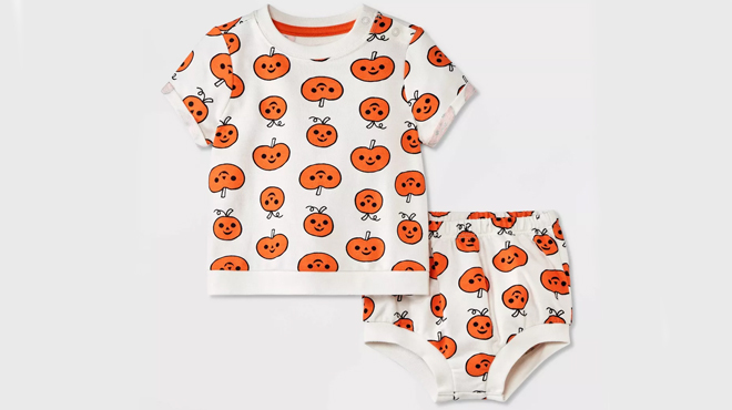 Cat Jack Pumpkin Top Bottom Set in Off White