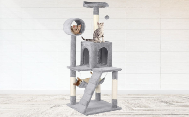 Cats in Topeakmart 51 Inch Plush Cat Tree Condo