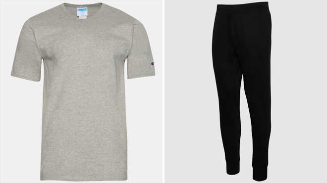 Champion Blank T Shirt and Logo Fleece Pants