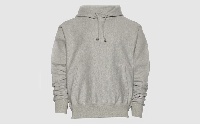 Champion Mens Logo Hoodie on a Grey Background