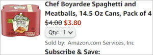 Checkout page of Chef Boyardee Spaghetti Meatballs 4 Pack