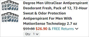 Checkout page of Degree Mens Deodorant 12 Pack