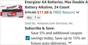 Checkout page of Energizer Max AA Alkaline Batteries 24 Count