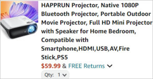 Checkout page of Happrun Mini Bluetooth Video Projector