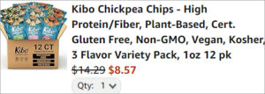 Checkout page of Kibo Chickpea Chips 12 Count Variety Pack