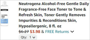 Checkout page of Neutrogena Alcohol Free Face Toner