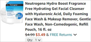 Checkout page of Neutrogena Hydro Boost Facial Cleanser Refill