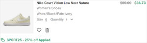 Checkout page of Nike Court Vision Low Next Nature Womens Shoes