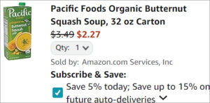 Checkout page of Pacific Foods Organic Butternut Squash Soup