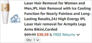 Checkout page of Wavytalk IPL Hair Removal Device