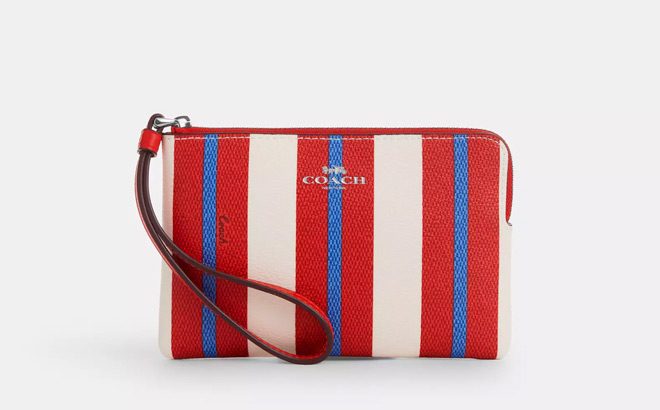 Coach Outlet Corner Zip Wristlet With Stripe Print