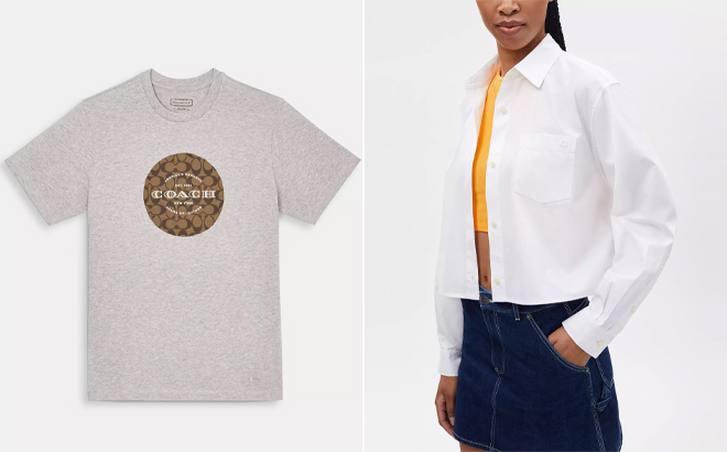 Coach Outlet Signature T Shirt and Cropped Poplin Shirt In Organic Cotton