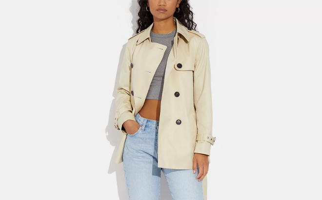 Coach Outlet Solid Short Trench Coat