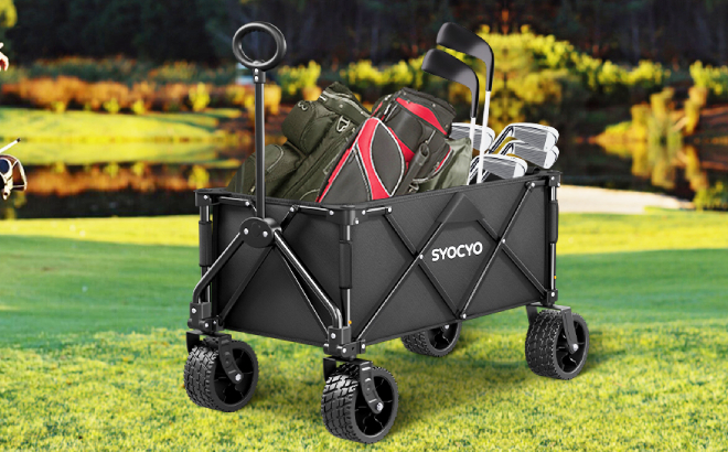 Collapsible Foldable Wagon Cart Filled with Golf Equipment